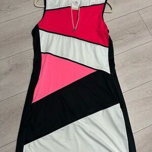 Tail Asymmetrical Colorblock Dress - Red, Pink, Black, White